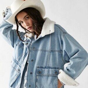 Free People Ariel Cozy Denim Sherpa Jacket Sz M